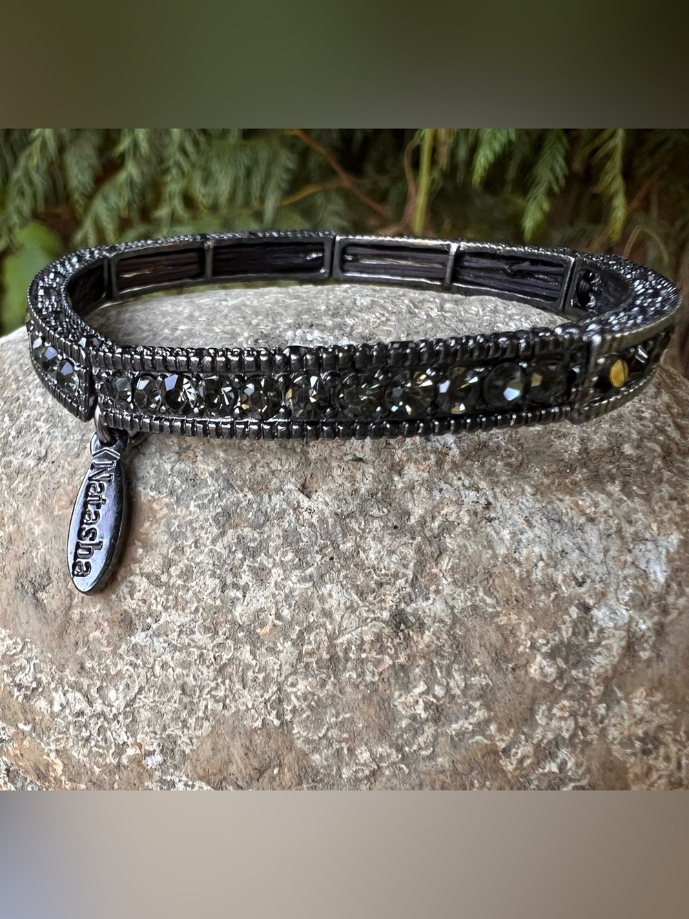 Natasha Gunmetal Black Crystal Stretch Bracelet